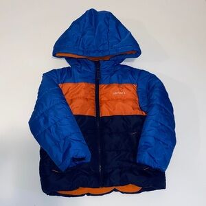 Carter's Orange & Navy Colorblock Hooded Puffer